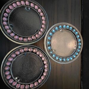 Decorative Glass Coasters with Pink and Blue with Gem Accents